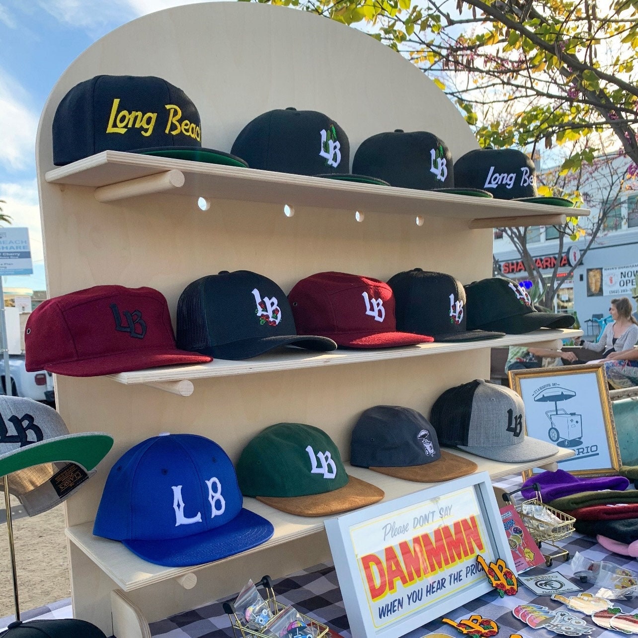 Arched Pegboard Top Table Top Display Stand Modular Shelves Plywood Shelf