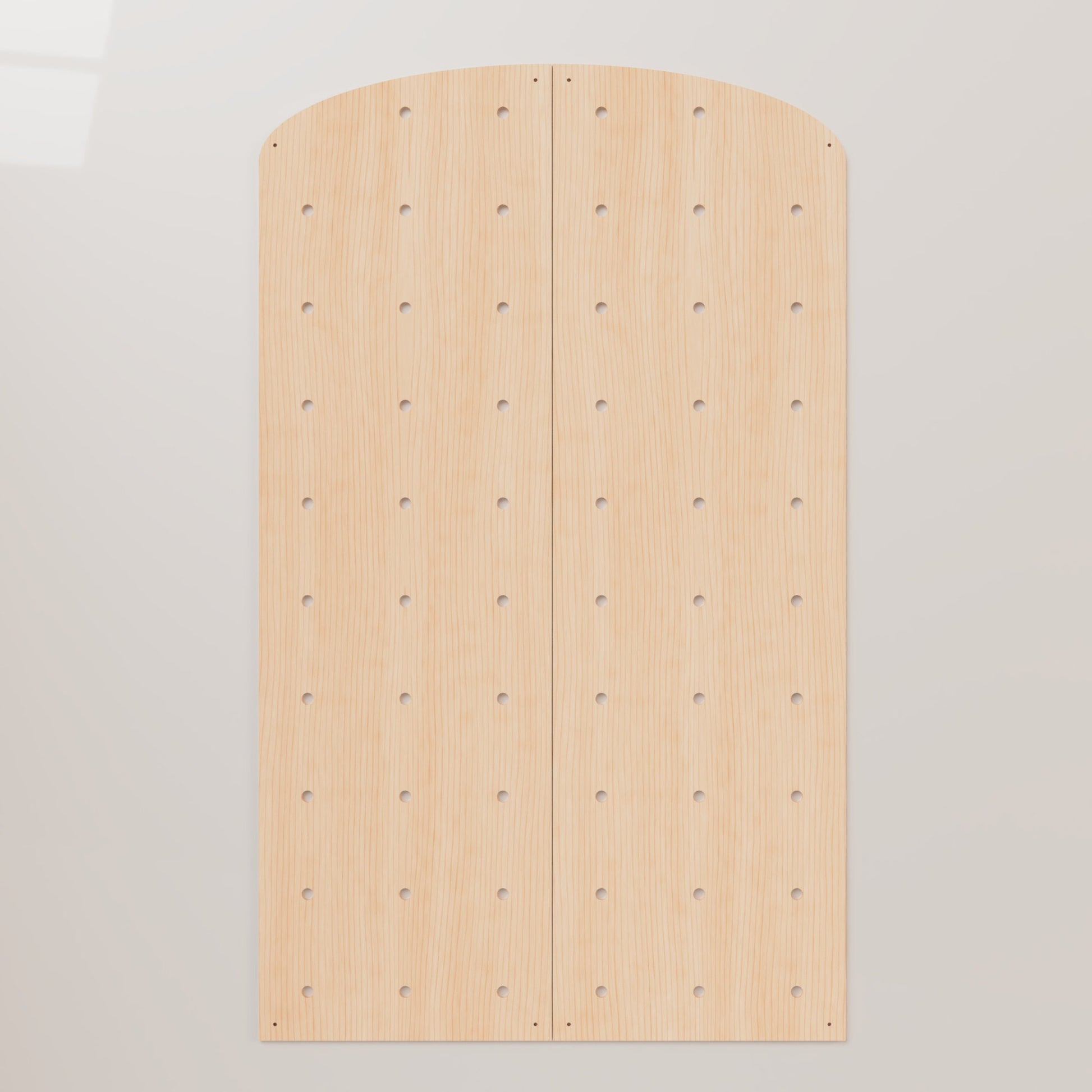 Retail Wooden Pegboard Display – Arched Top Merchandising Stand w/ Adjustable Shelves