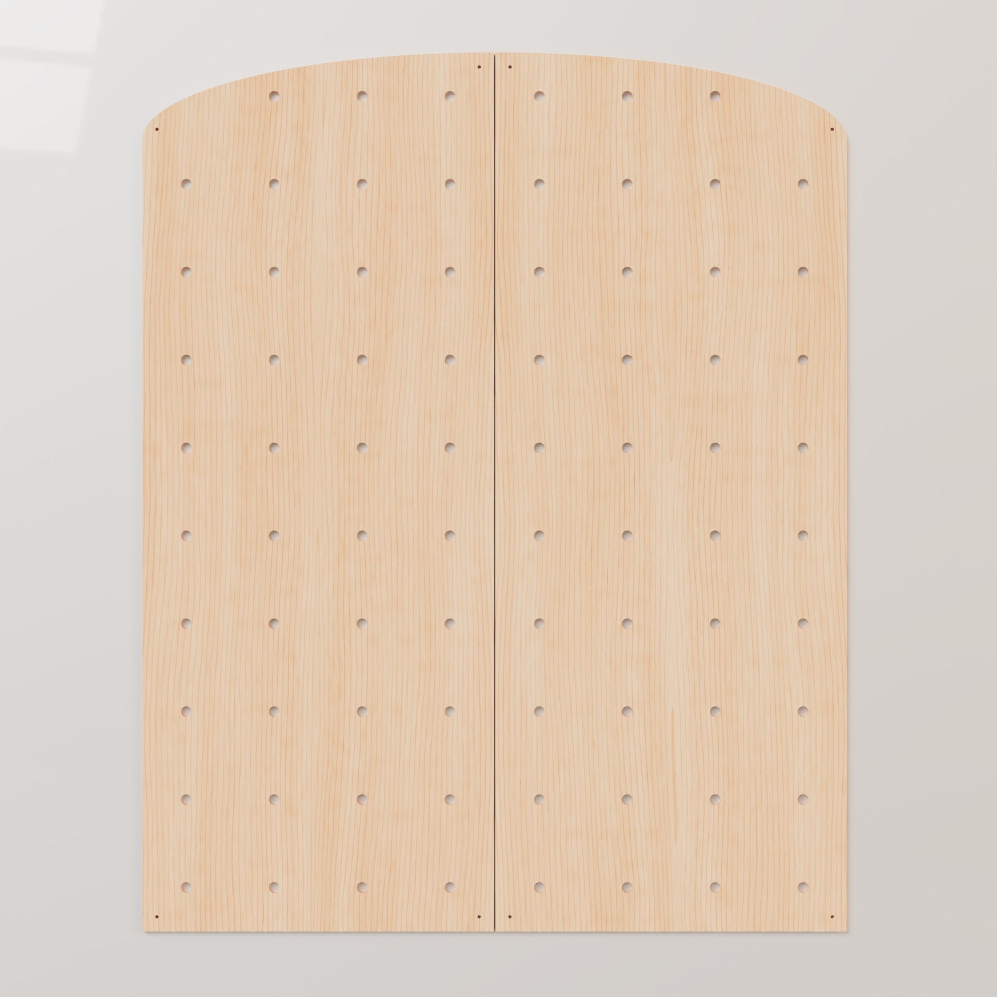 Retail Wooden Pegboard Display – Arched Top Merchandising Stand w/ Adjustable Shelves