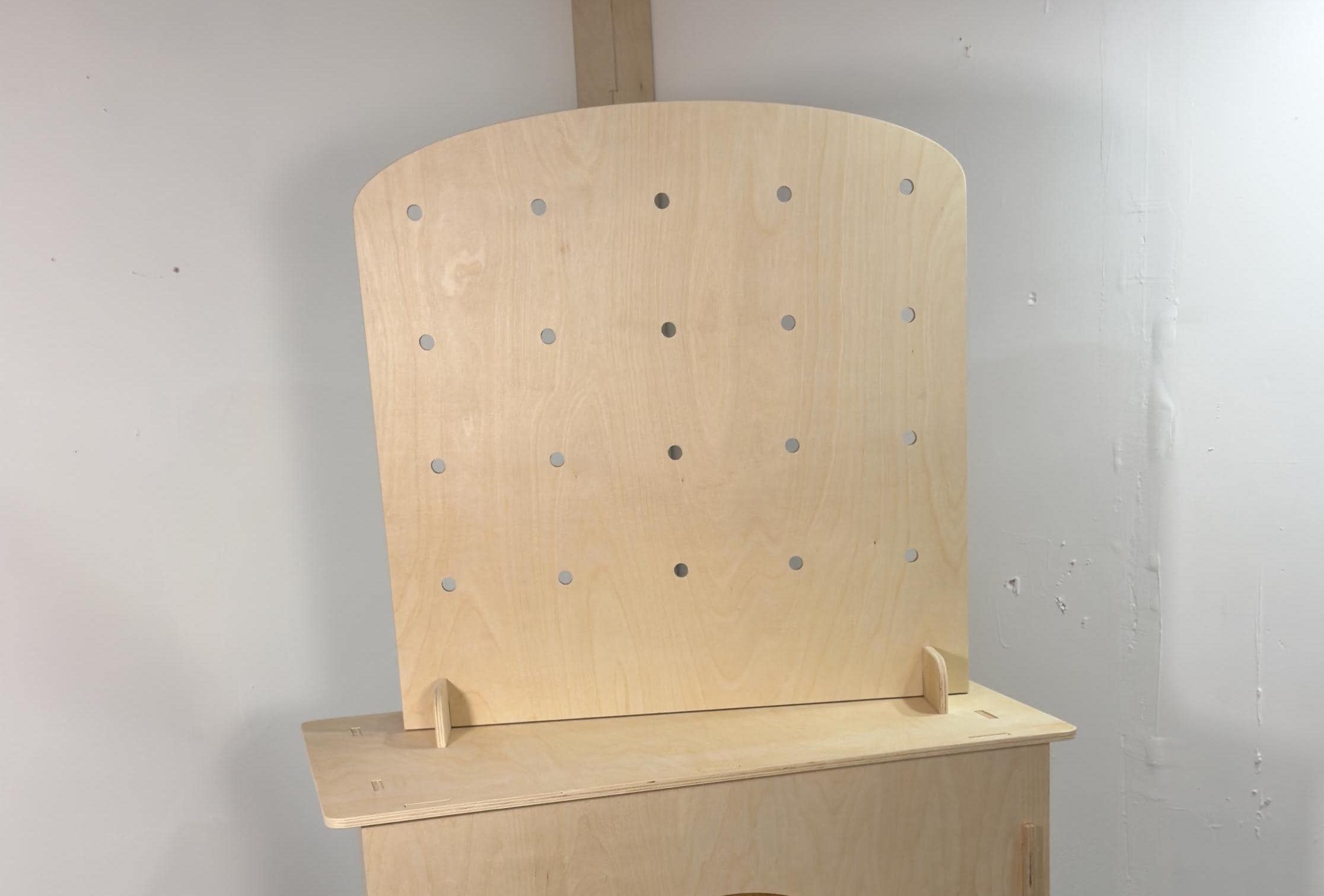 Arched Pegboard Top Table Top Display Stand Modular Shelves Plywood Shelf