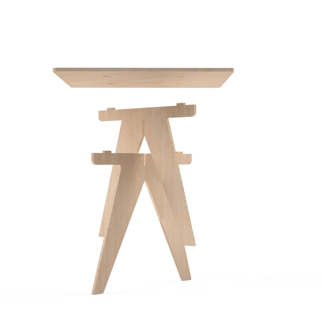 Square plywood craft show table with V-shaped leg base, additional view, CNC cut in our shop