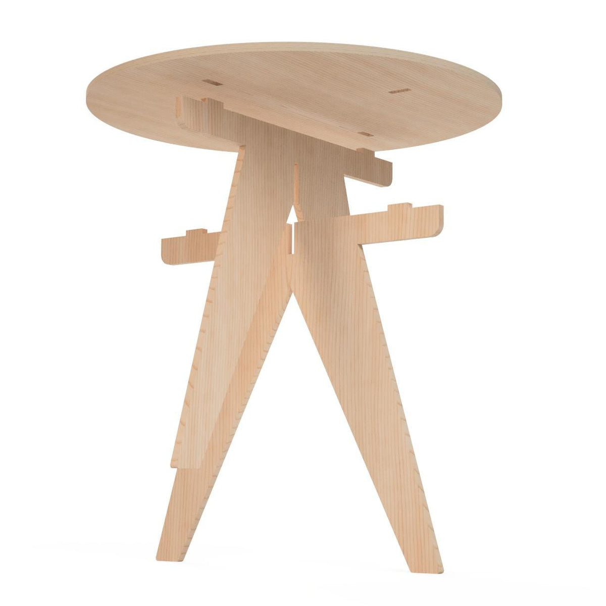 Round plywood craft show table with V-shaped leg base, additional view, CNC cut in our shop
