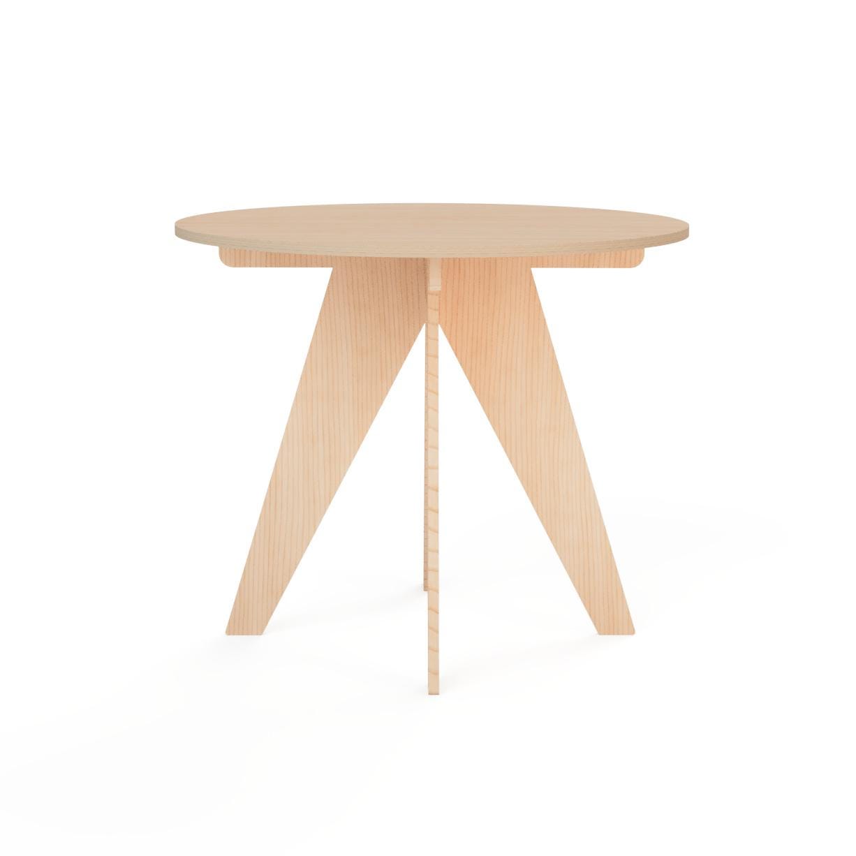 Round birch plywood display table with V legs for craft shows, product photo, CNC cut in our shop