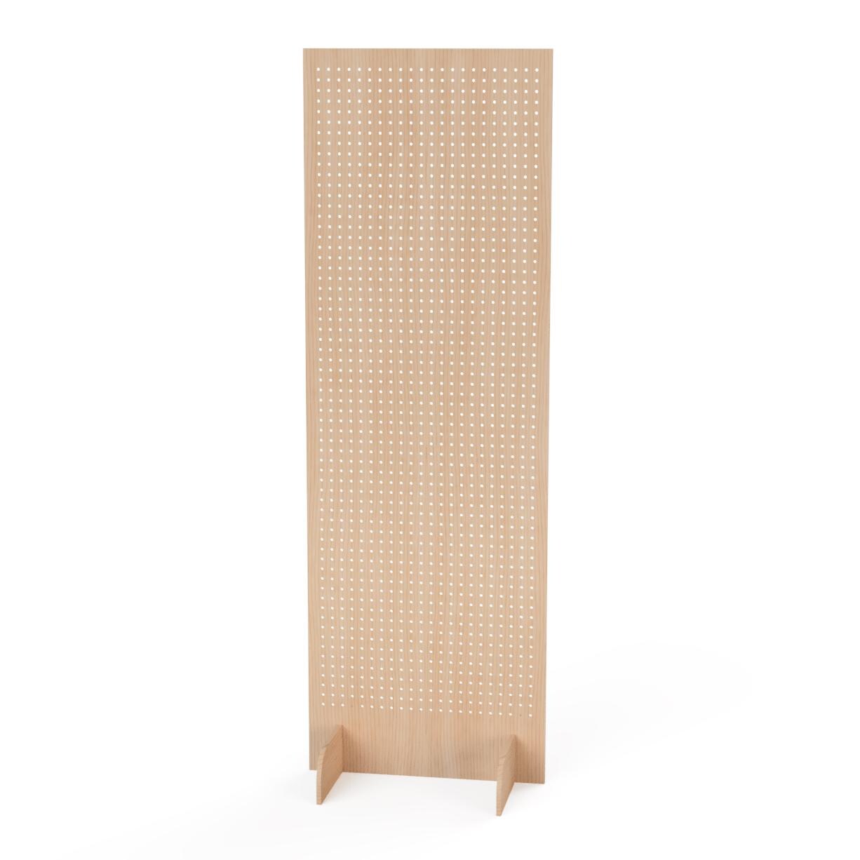 Pop up plywood display stand compatible with metal peg hooks, alternate view, CNC cut in our shop
