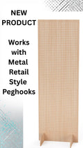 Birch plywood pop up display stand for metal retail peg hooks, product photo, CNC cut in our shop