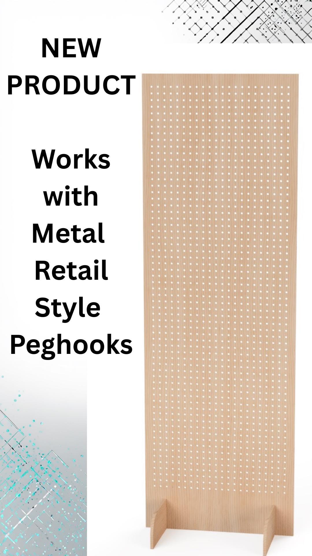 Birch plywood pop up display stand for metal retail peg hooks, product photo, CNC cut in our shop