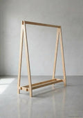 Flat pack plywood clothing rack for boutiques and pop up shops, updated hero photo, CNC cut in our shop