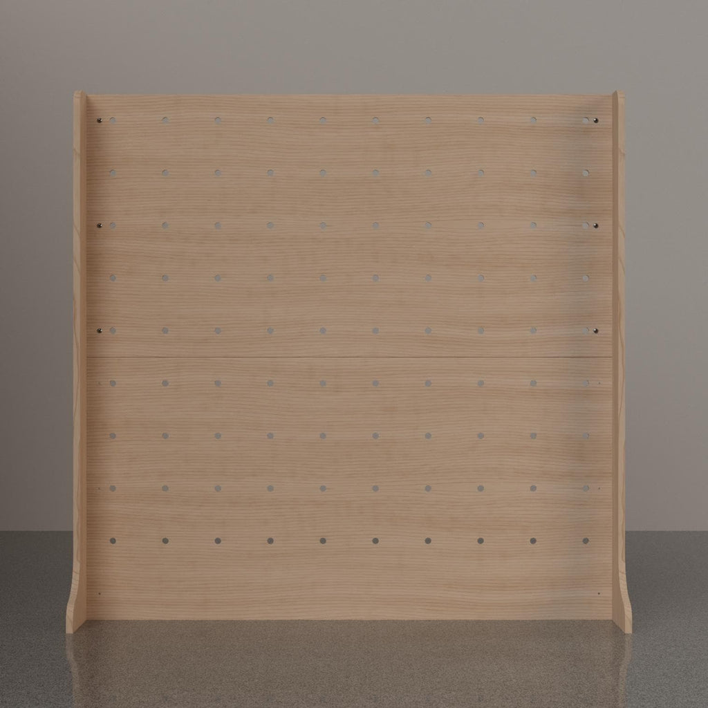 Freestanding plywood pegboard booth wall, additional view, CNC cut in our shop