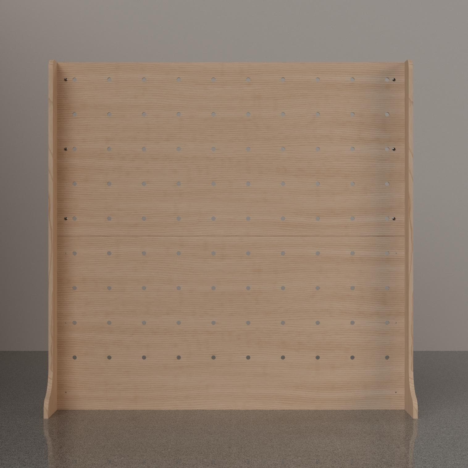 Freestanding plywood pegboard booth wall, additional view, CNC cut in our shop