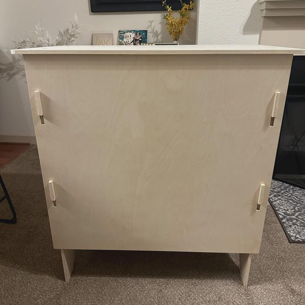 Collapsible birch plywood retail counter kiosk for craft fairs and markets, additional view, CNC cut in our shop