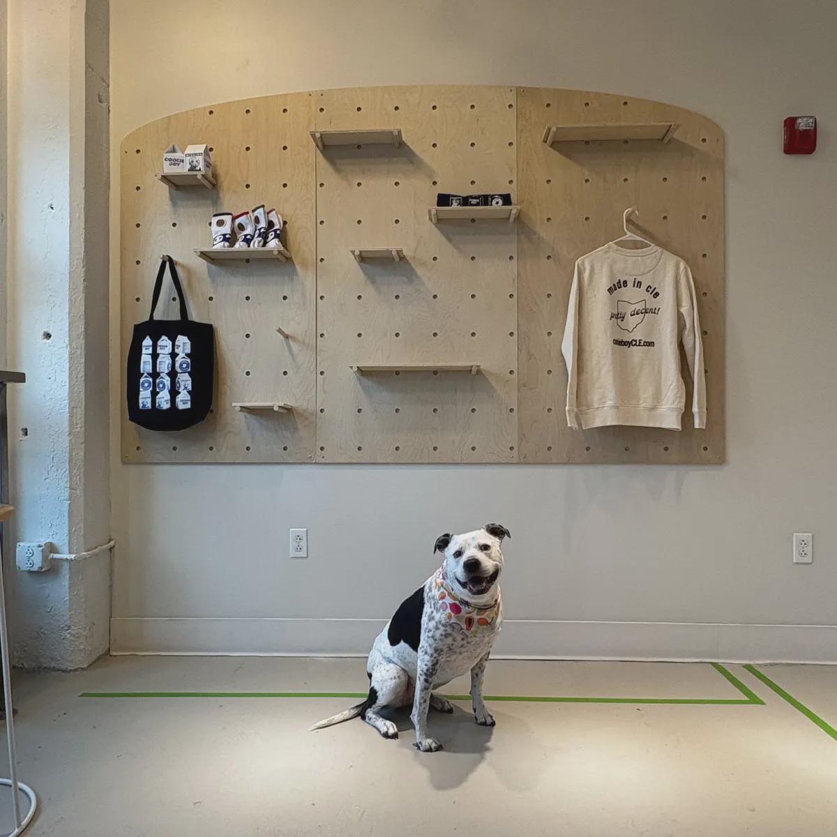 Arched top wood pegboard merchandising display, additional view, CNC cut in our shop