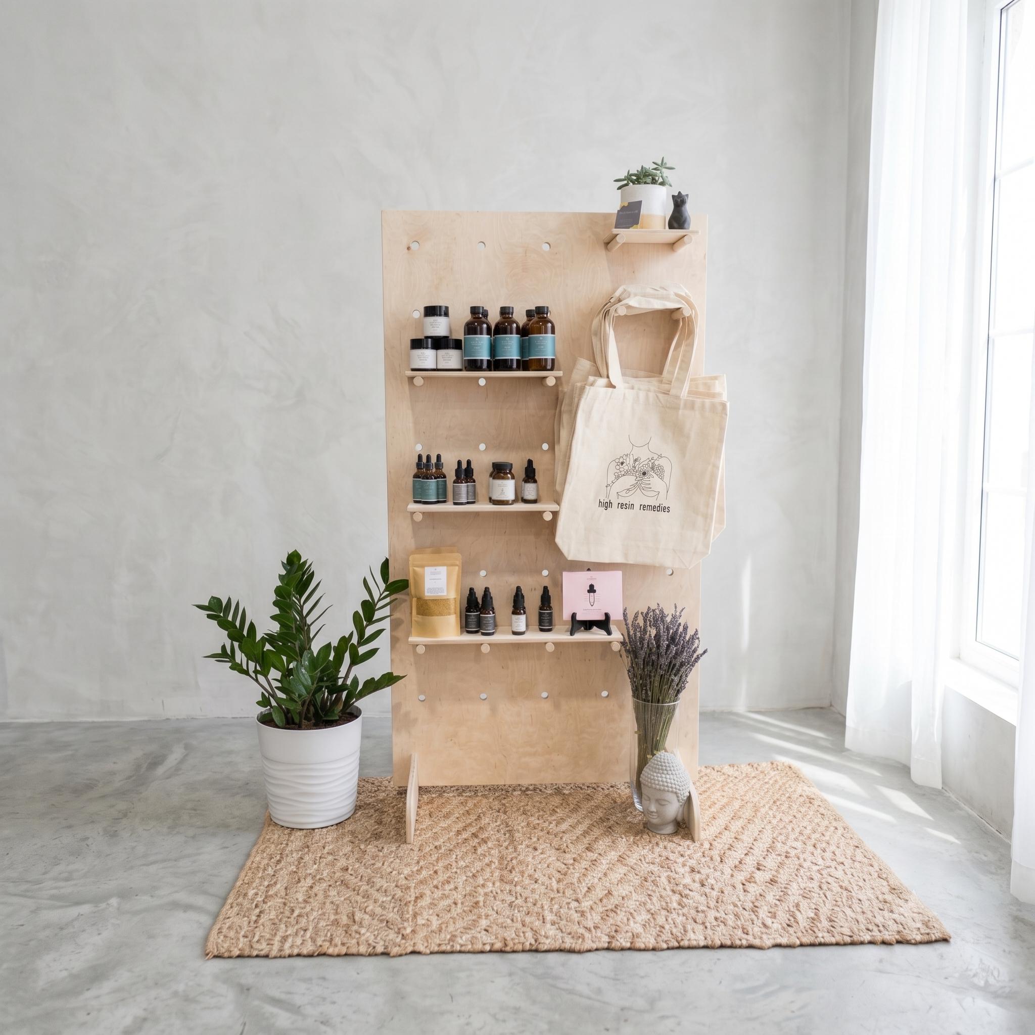 Freestanding large birch plywood pegboard with stand, updated hero photo, CNC cut in our shop