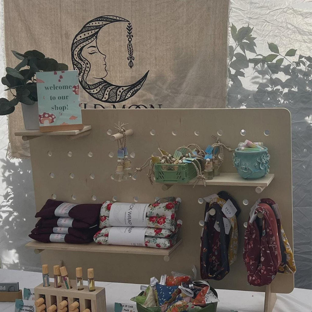 Table top pegboard retail display, additional view, CNC cut in our shop
