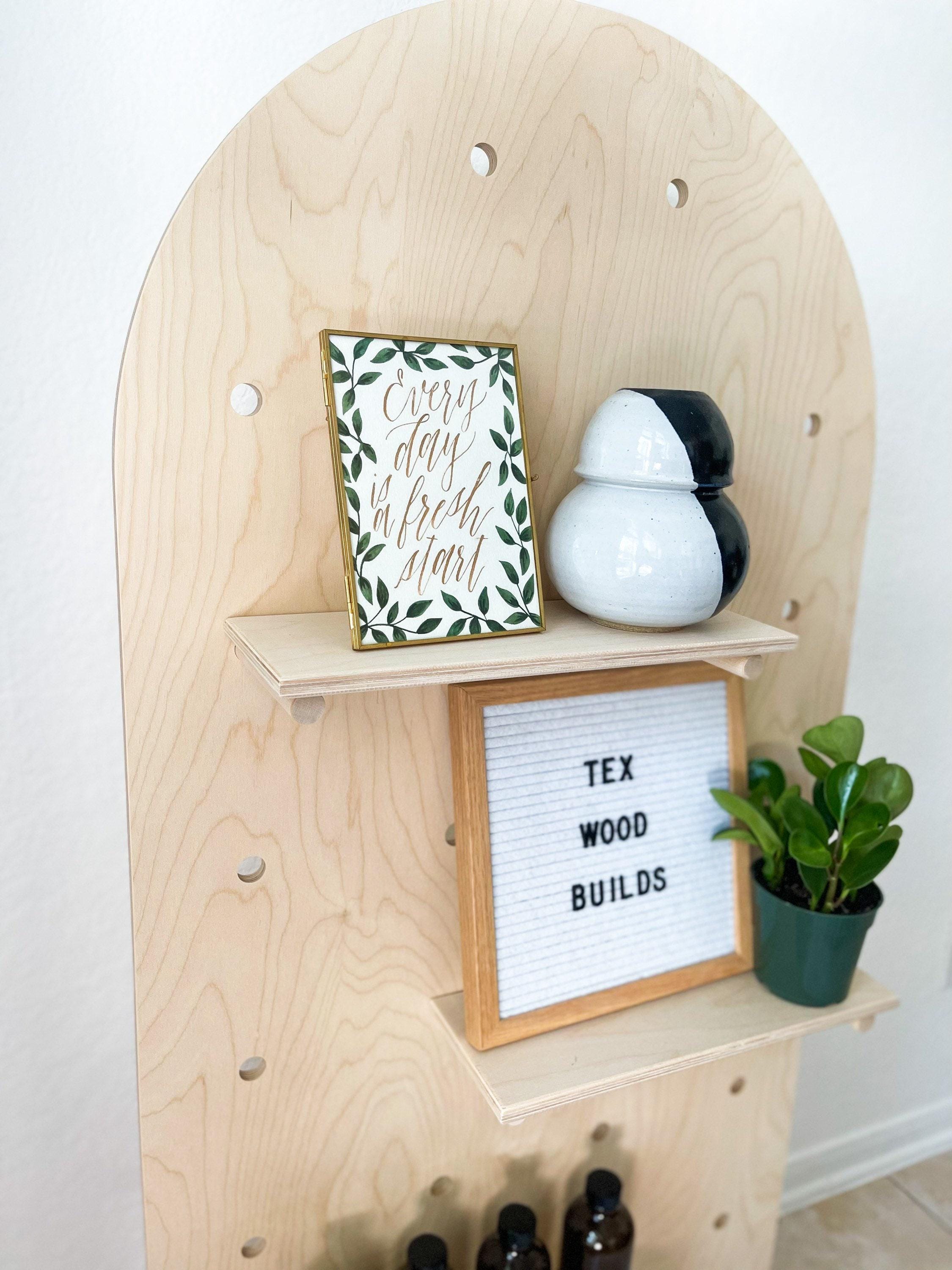 Curved pop up display stand with shelves, additional view, CNC cut in our shop