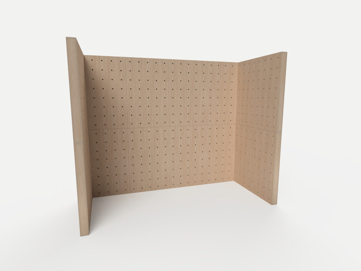 10x4 U-shaped birch plywood pegboard booth wall, 10 ft wide with 4 ft returns, 8 ft tall