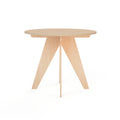 Flat-pack birch plywood round table with V-shaped legs for craft shows and trade displays, CNC cut in our shop