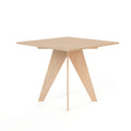 Flat-pack birch plywood square table with V-shaped legs for craft shows and trade displays, CNC cut in our shop
